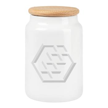 Abstraktes geometrisches Muster - Keksdose mit Holzdeckel - Weiß - Vorne