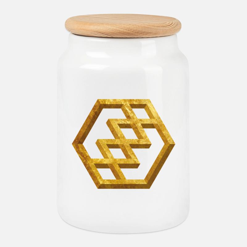 Goldenes Geometrisches Muster - Keksdose mit Holzdeckel - Weiß