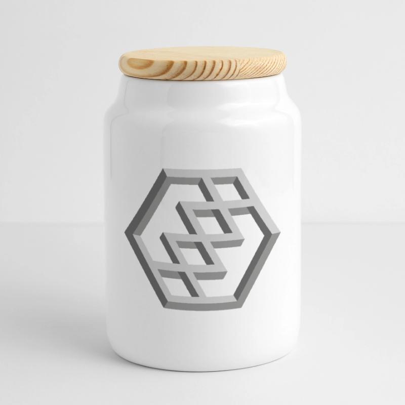 Futuristic Geometry Pattern Cookie Jar with Wooden Lid