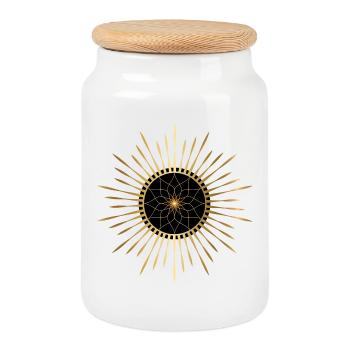 Radiant Mandala - Cookie Jar with Wooden Lid - white - Front