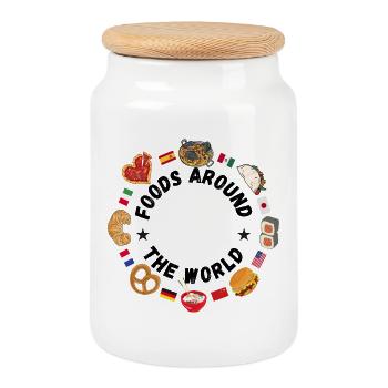 Nourriture du monde entier - Boîte à biscuits avec couvercle en bois - blanc - Devant