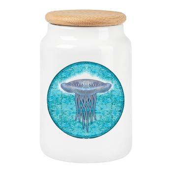 Unterwasser-Jellyfish Illustration - Keksdose mit Holzdeckel - Weiß - Vorne
