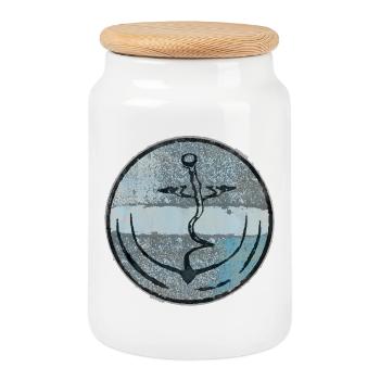 Abstrakte Anker Illustration - Keksdose mit Holzdeckel - Weiß - Vorne