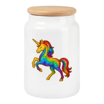 Glitzernder Regenbogen-Einhorn - Keksdose mit Holzdeckel - Weiß - Vorne