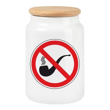 No Smoking Pipe Sign, Signage - Cookie Jar with Wooden Lid - white - Front
