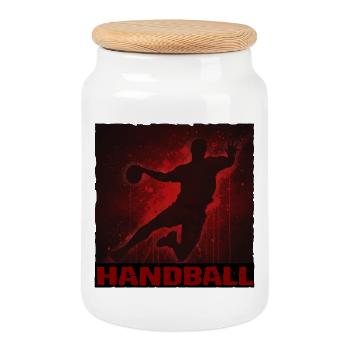 Dynamic handball silhouette print - Cookie Jar with Wooden Lid - white - Front
