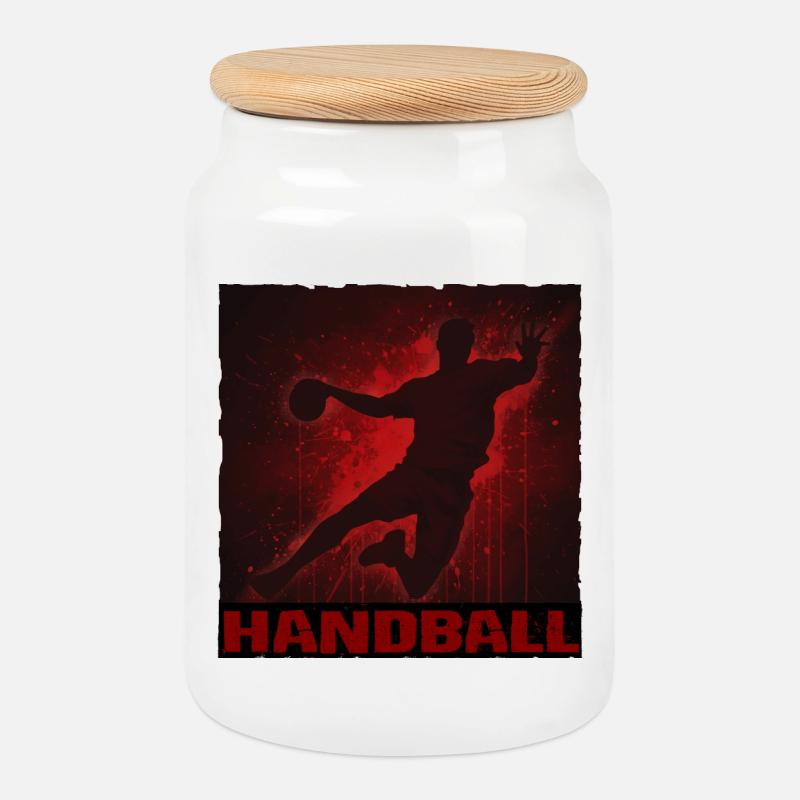 Dynamischer Handball Silhouetten Druck - Keksdose mit Holzdeckel - Weiß