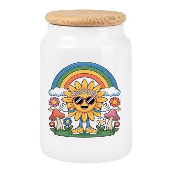 Hippie - Sonnenblume Regenbogen - Keksdose mit Holzdeckel - Weiß - Vorne