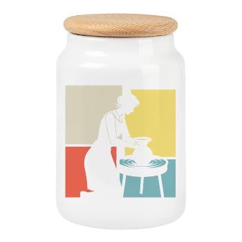 Creative pottery for ceramic lovers - Cookie Jar with Wooden Lid - white - Front