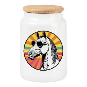 Casual horse sunglasses design - Cookie Jar with Wooden Lid - white - Front