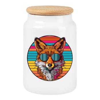 Retro Sonnenbrillen Fuchs Illustration - Keksdose mit Holzdeckel - Weiß - Vorne