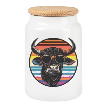 Casual bison with sunglasses - Cookie Jar with Wooden Lid - white - Front