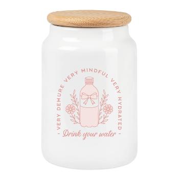 Boire de l’eau hydratation citations rose rappel drôle - Boîte à biscuits avec couvercle en bois - blanc - Devant
