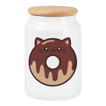 Donut chat mignon - Boîte à biscuits avec couvercle en bois - blanc - Devant
