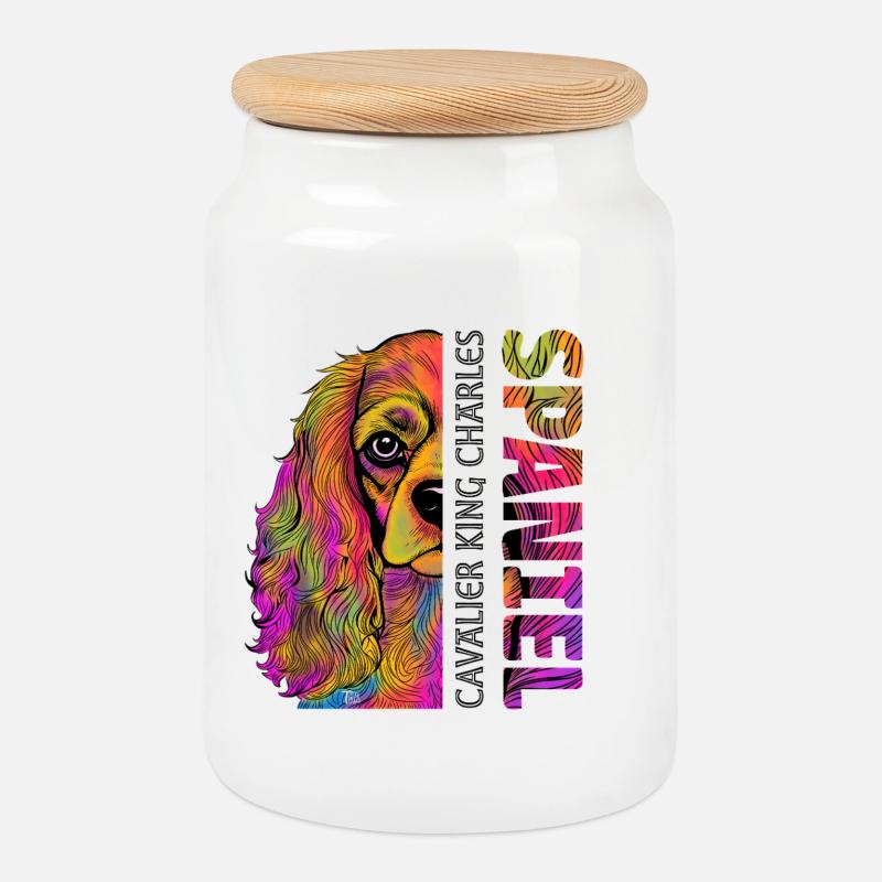 Cavalier King Charles Spaniel - Keksdose mit Holzdeckel - Weiß