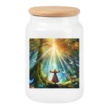 Mystical Forest - Feel the nature - Cookie Jar with Wooden Lid - white - Front