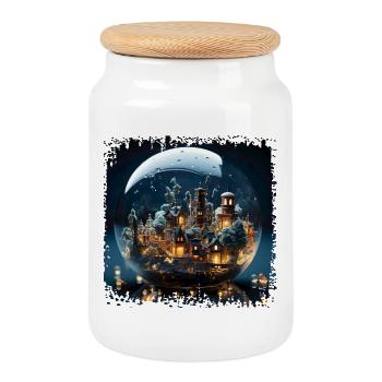 Magical winter town in a glass globe - Cookie Jar with Wooden Lid - white - Front