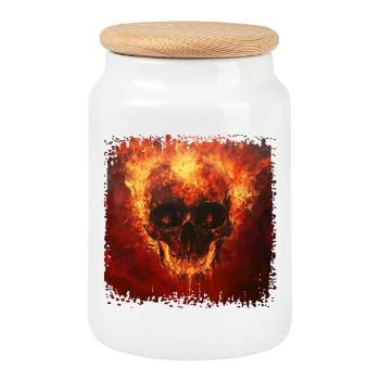Crâne de feu - Boîte à biscuits avec couvercle en bois - blanc - Devant