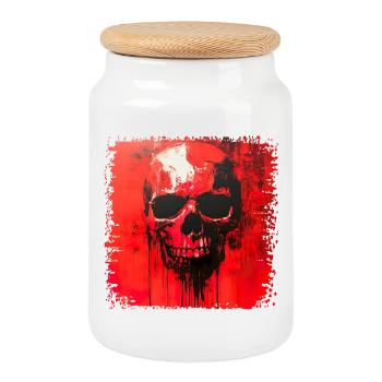 Dunkler Skull Kunstdruck - Keksdose mit Holzdeckel - Weiß - Vorne