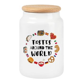 Nourriture du monde entier - Boîte à biscuits avec couvercle en bois - blanc - Devant