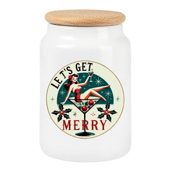 Festive Pin-Up Cocktail Design - Cookie Jar with Wooden Lid - white - Front