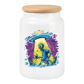 UFO Zombie - Cookie Jar with Wooden Lid - white - Front