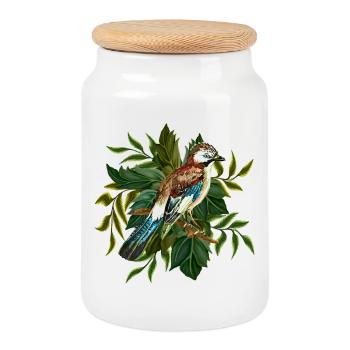 Colorful bird - Cookie Jar with Wooden Lid - white - Front