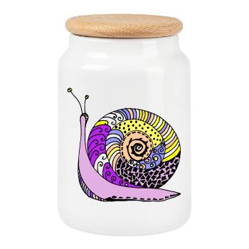 snail - Cookie Jar with Wooden Lid - white - Front