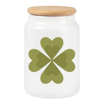 Conception de motif de trèfle à quatre feuilles - Boîte à biscuits avec couvercle en bois - blanc - Devant
