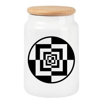 Hypnotic Checkerboard Tunnel - Cookie Jar with Wooden Lid - white - Front