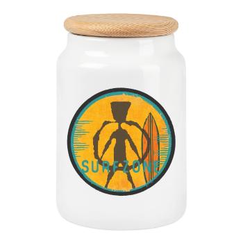 Silhouette de surfeur avec planche de surf - Boîte à biscuits avec couvercle en bois - blanc - Devant