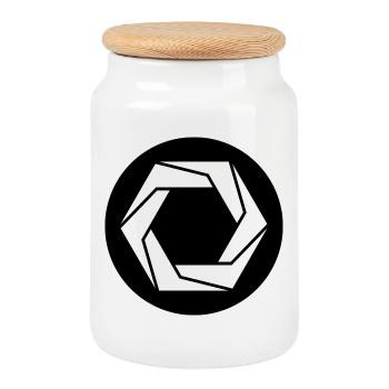 Geometric Aperture Symbol - Cookie Jar with Wooden Lid - white - Front