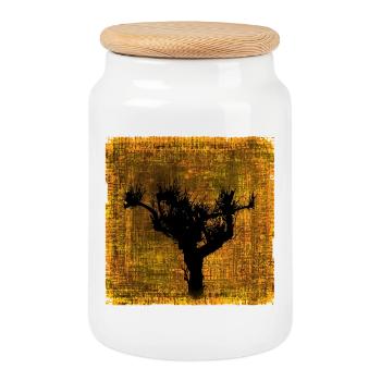 Bird tree silhouette in autumn colors design - Cookie Jar with Wooden Lid - white - Front