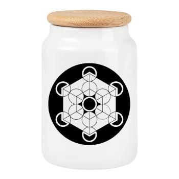 Metatron's Cube Crop Circle - Cookie Jar with Wooden Lid - white - Front