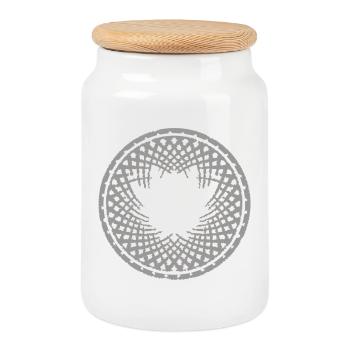Geometrisches Mandala Muster - Keksdose mit Holzdeckel - Weiß - Vorne