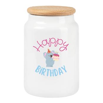 Happy birthday  - Boîte à biscuits avec couvercle en bois - blanc - Devant