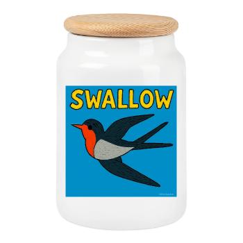 Swallow Art  Illustration - Cookie Jar with Wooden Lid - white - Front