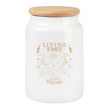 Living Fast Dying Young Skull Design - Keksdose mit Holzdeckel - Weiß - Vorne