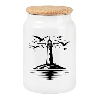 Lighthouse Tattoo Coastal Light for Coast Guard - Cookie Jar with Wooden Lid - white - Front