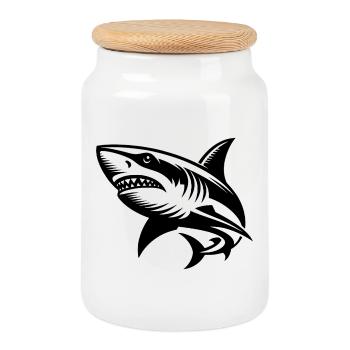 Big Ocean Shark Tattoo Diver Design - Cookie Jar with Wooden Lid - white - Front