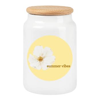 Summer Vibes Blossoms Design - Cookie Jar with Wooden Lid - white - Front