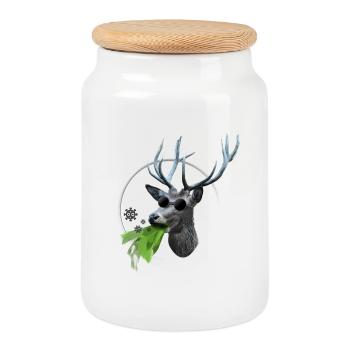 Hirsch breakwater - Cookie Jar with Wooden Lid - white - Front