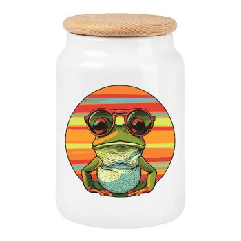 Casual frog sunglasses design - Cookie Jar with Wooden Lid - white - Front