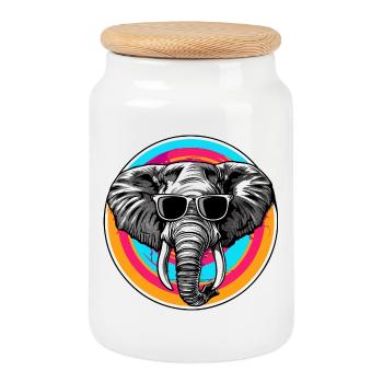 Elephant with sunglasses - Cookie Jar with Wooden Lid - white - Front