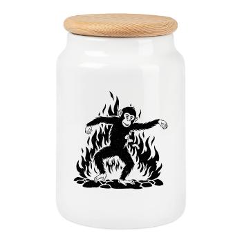 Singe dansant autour du feu - Boîte à biscuits avec couvercle en bois - blanc - Devant