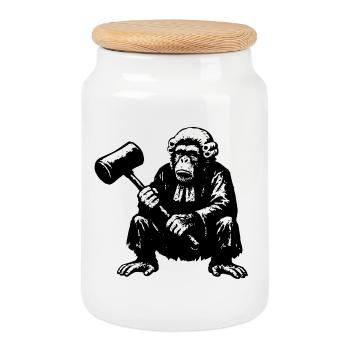 Singe juge rebelle avec marteau - Boîte à biscuits avec couvercle en bois - blanc - Devant