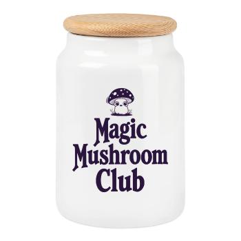 Magic Mushroom Club - Funny Mushroom Saying - Cookie Jar with Wooden Lid - white - Front