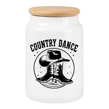 Country Dance Western Print - Cookie Jar with Wooden Lid - white - Front