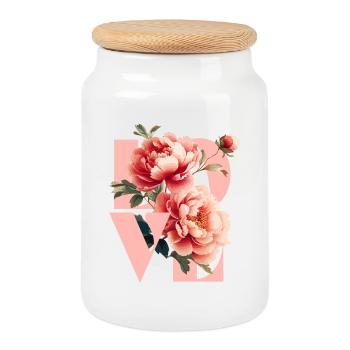 Elegantes florales Pfingstrosen-Design - Keksdose mit Holzdeckel - Weiß - Vorne