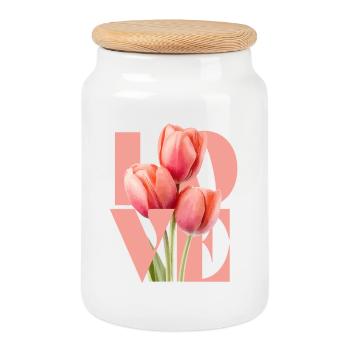 Elegant Tulip Floral Design for Apparel - Cookie Jar with Wooden Lid - white - Front